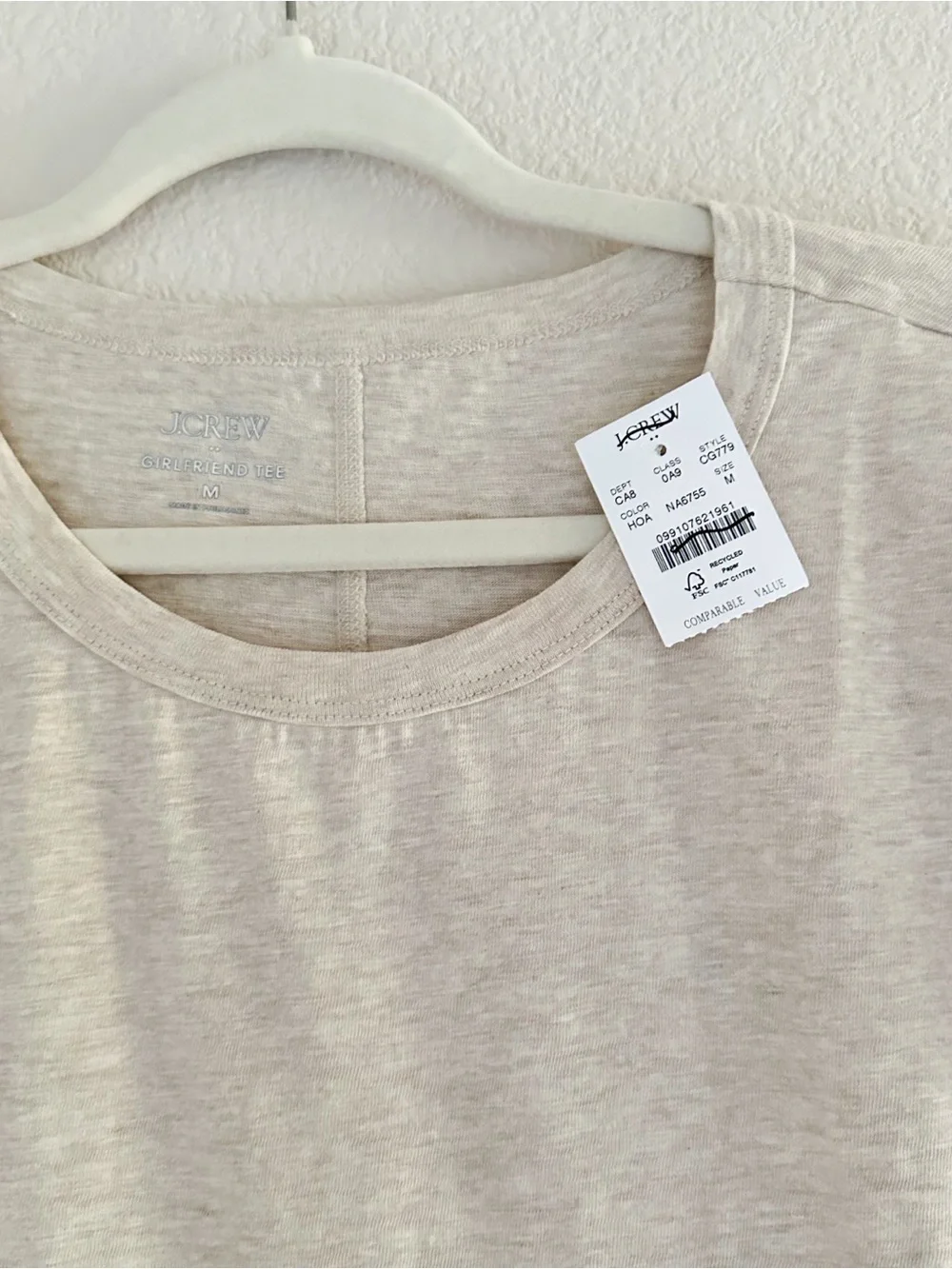 J. Crew Girlfriend Crewneck Tee in Beige M
